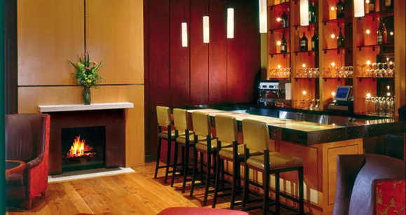 Hotel bar lounge fireplace – Hotel Interiors by Kancor Companies, Orlando, FL
