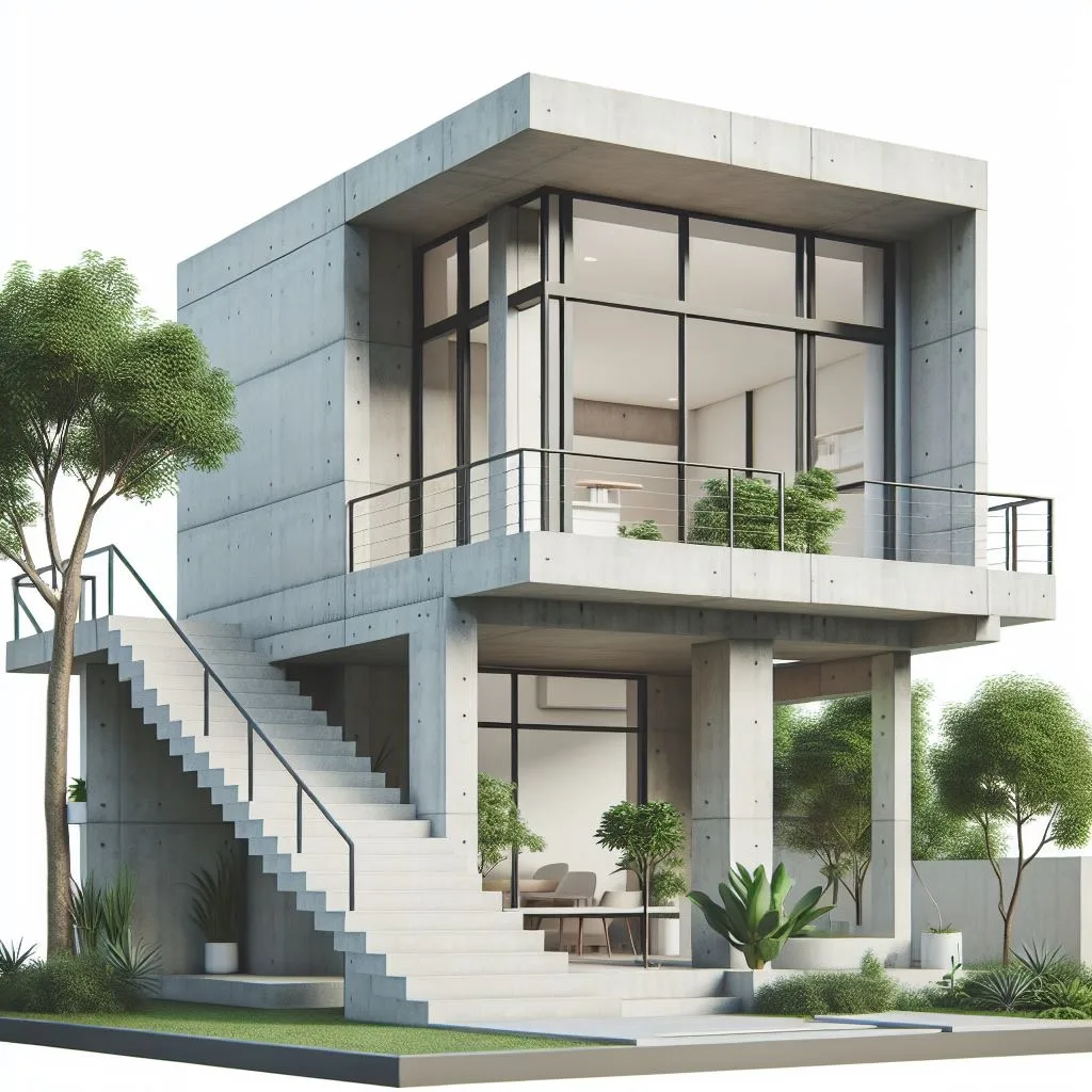Design rendering of a modern elevated concrete home